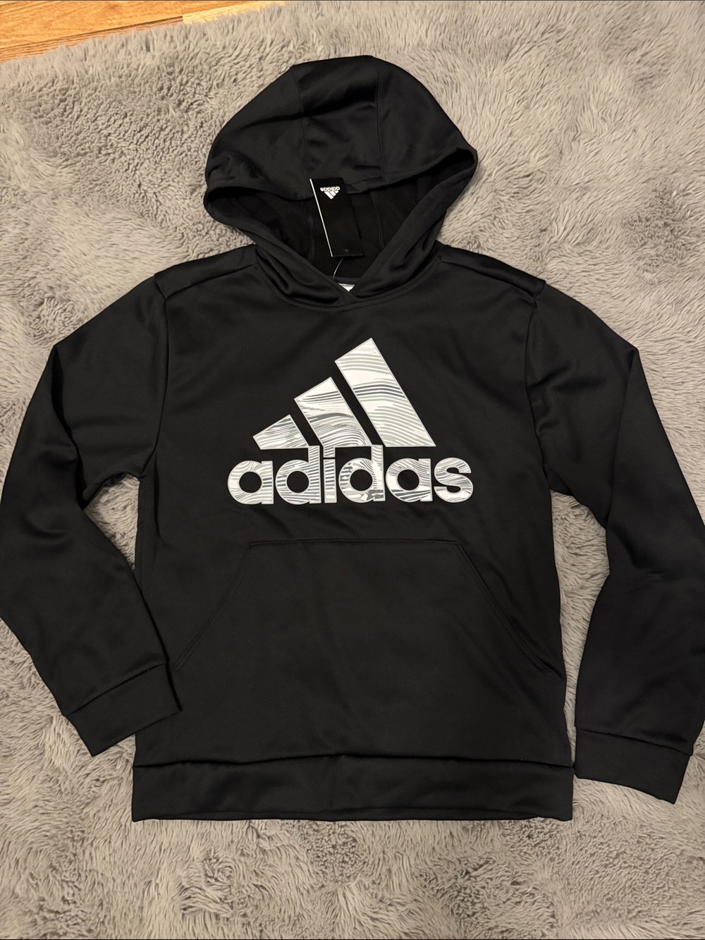 adidas Black Pullover Hoodie with White Logo